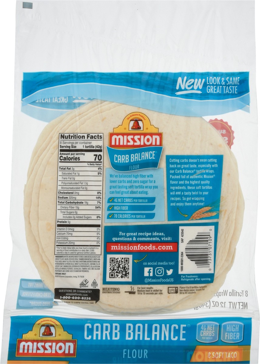 slide 5 of 13, Mission Carb Balance Flour Tortilla Wraps 8 ea, 8 ct