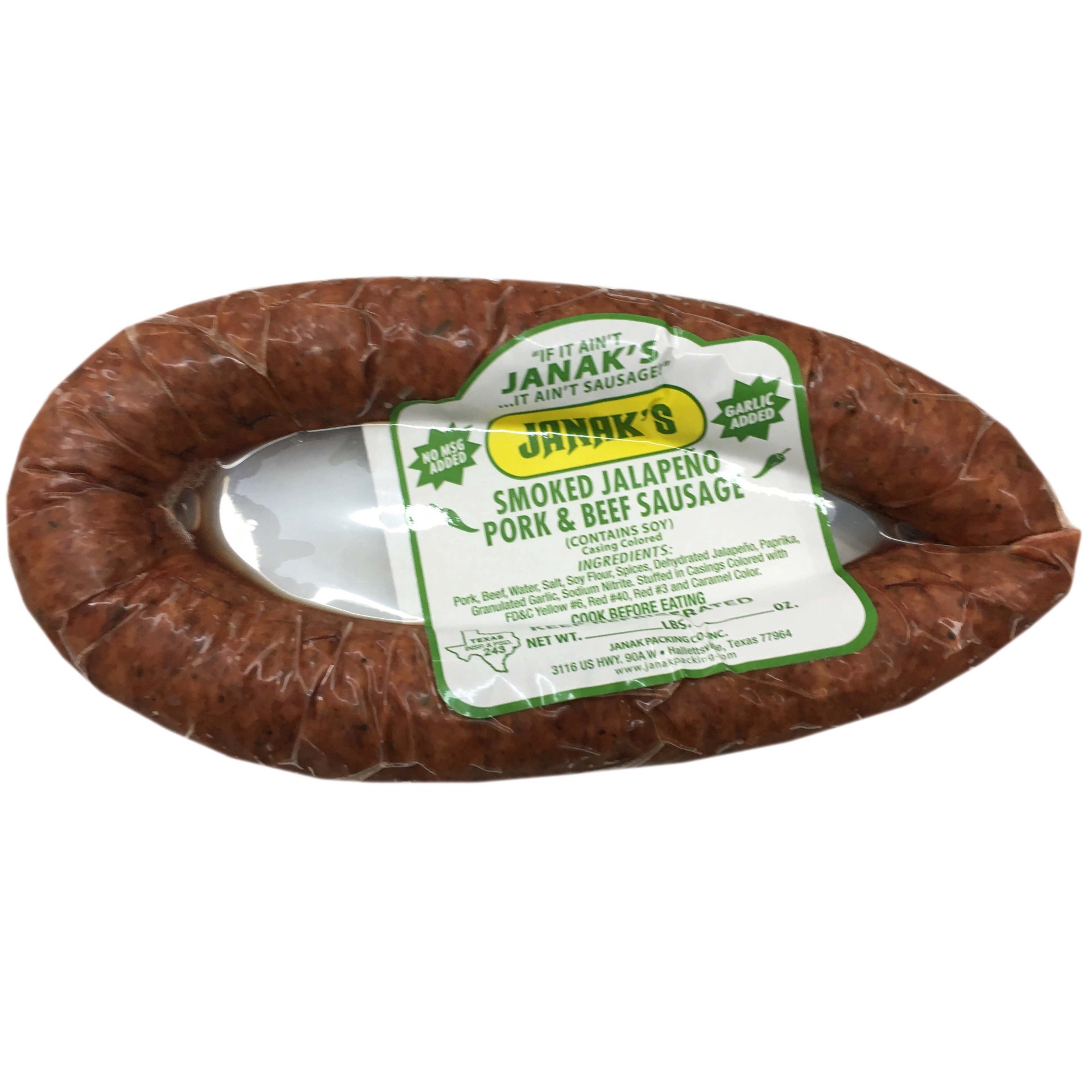 slide 1 of 1, Janak's Jalapeno Pork & Beef Sausage, per lb