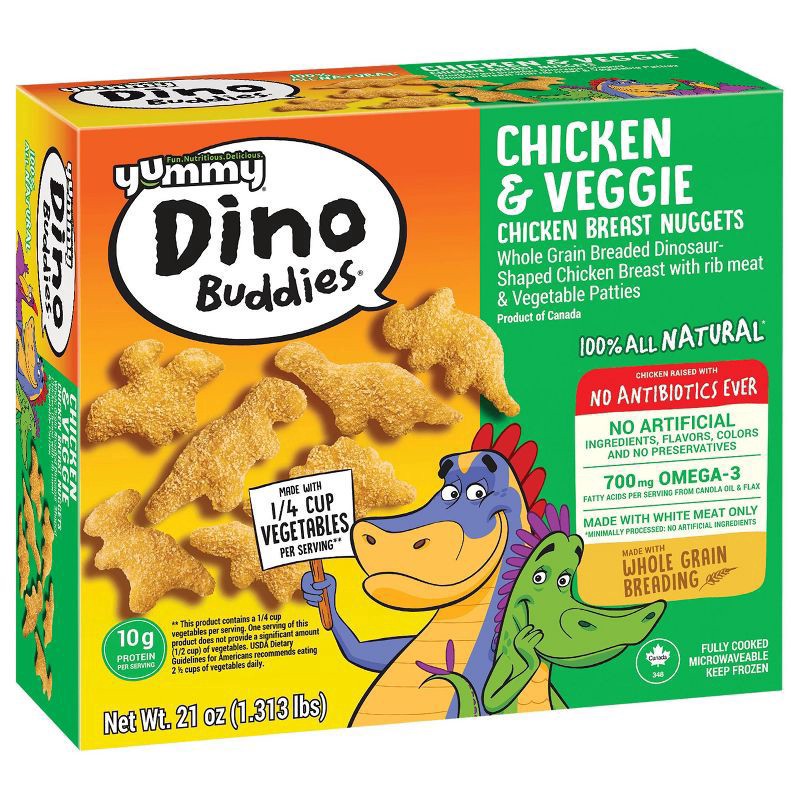 slide 1 of 4, Yummy Dino Buddies Chicken & Veggie Chicken Breast Nuggets 21 oz Box, 21 oz