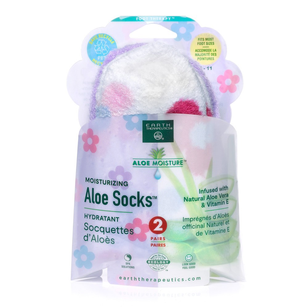 slide 1 of 1, Earth Therapeutics Moisturizing Aloe Socks, 2 ct