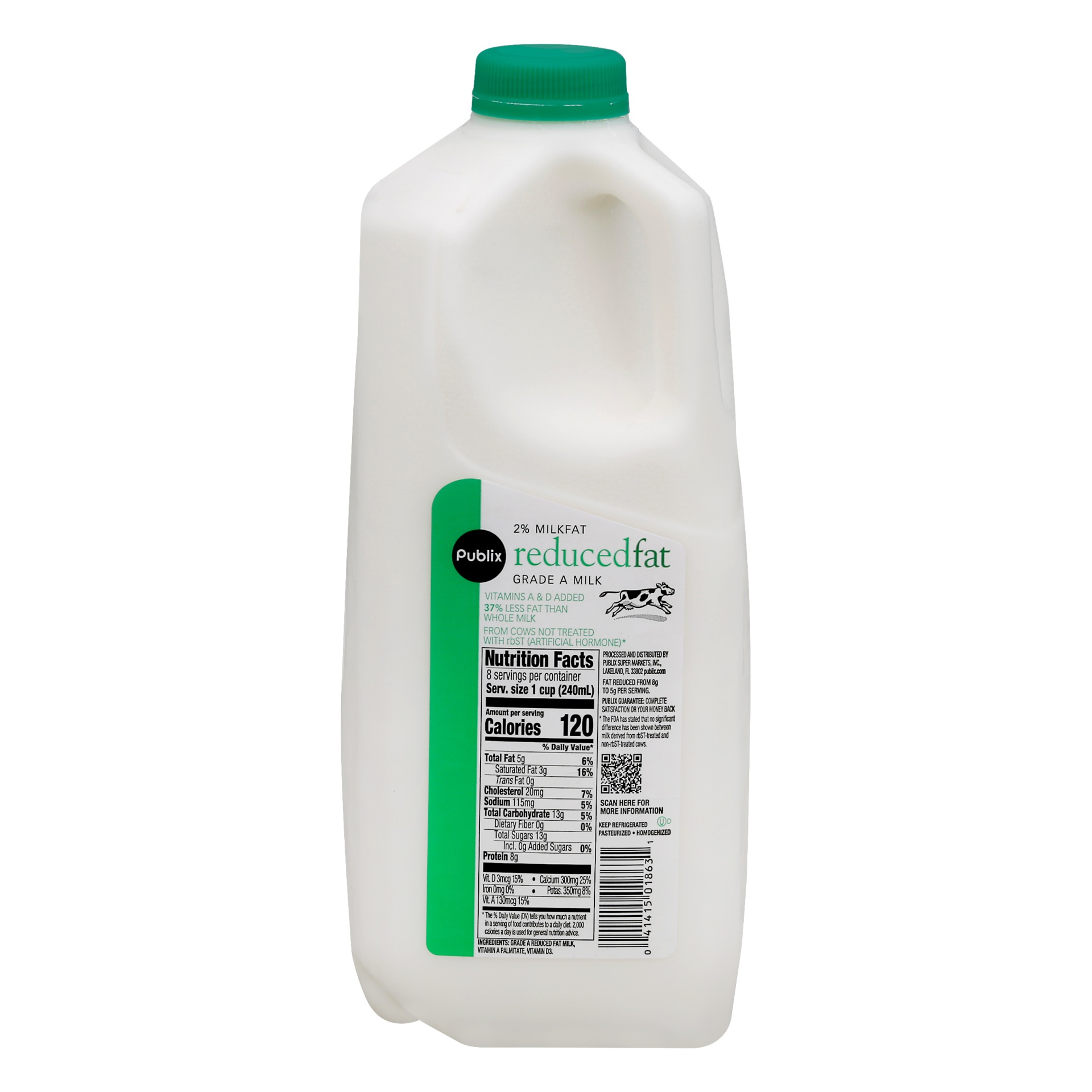 slide 1 of 1, Publix 2% Milkfat Reduced Fat Milk, 1/2 gal
