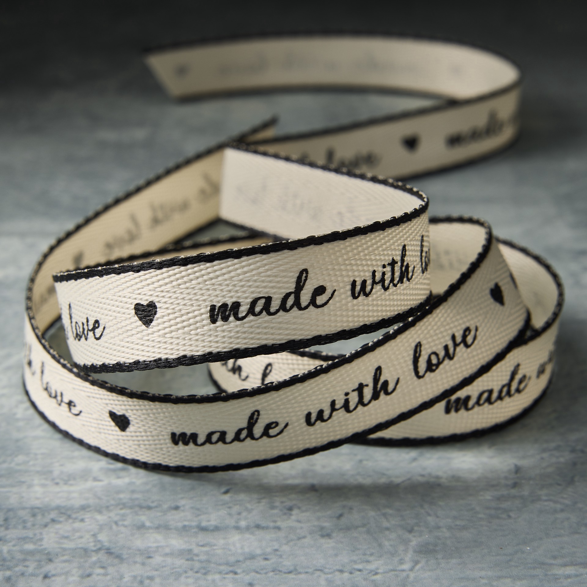 slide 2 of 2, 5/8" X 7yd. Black Made With Love Faux Linen Ribbon By Celebrate It Classic, 5/8 in x 7 yd