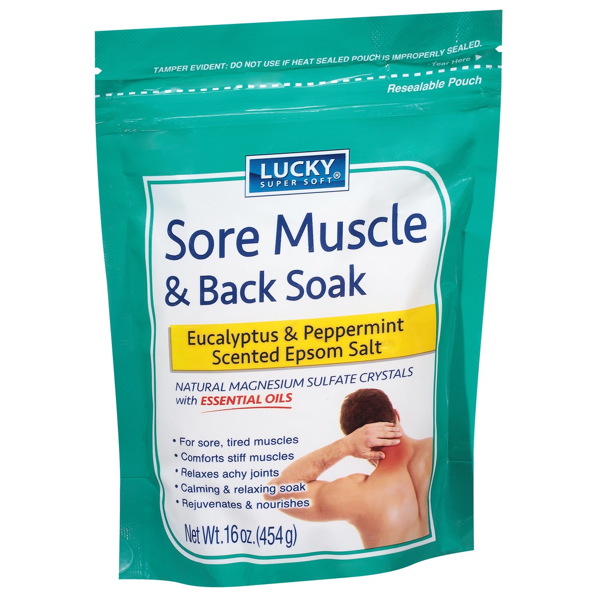 slide 5 of 10, Lucky Super Soft Sore Muscle & Back Soak Eucalyptus & Peppermint Scented Epsom Salt 16 oz, 16 oz
