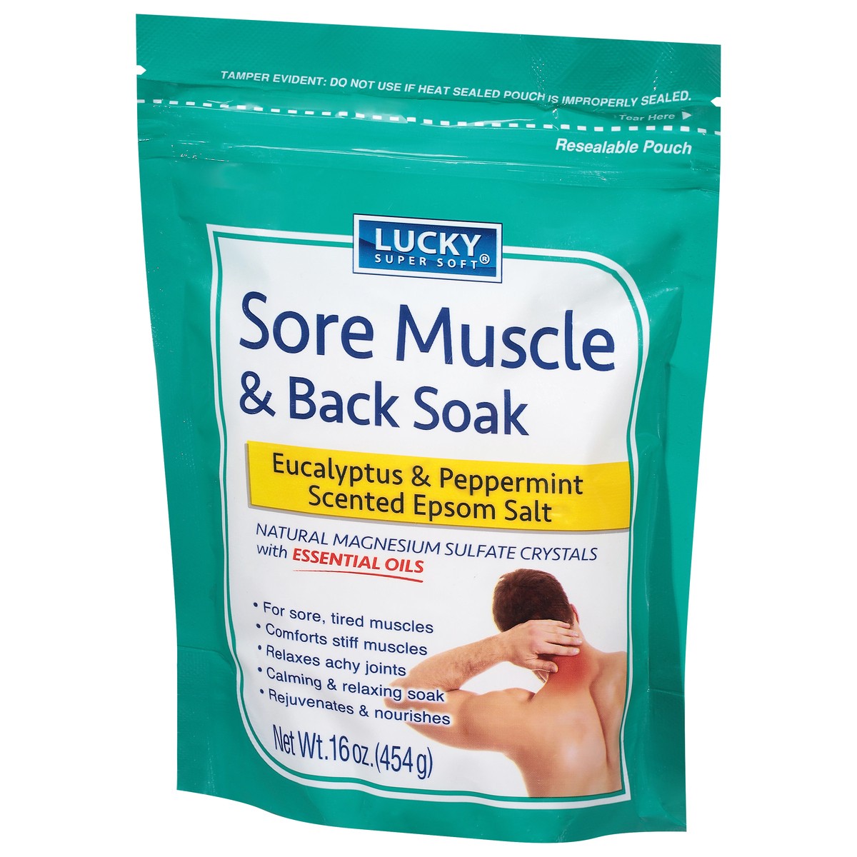 slide 6 of 10, Lucky Super Soft Sore Muscle & Back Soak Eucalyptus & Peppermint Scented Epsom Salt 16 oz, 16 oz