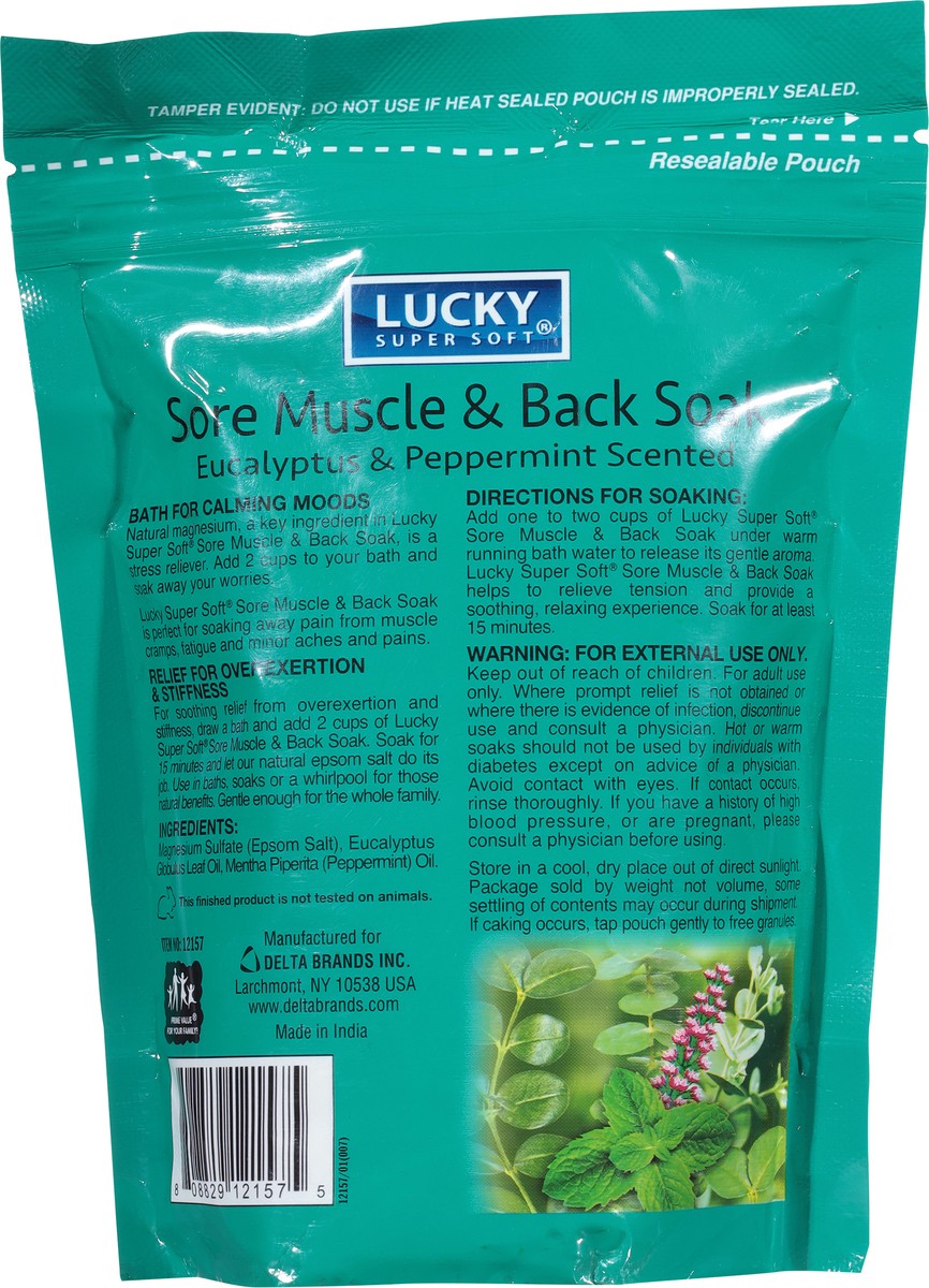 slide 2 of 10, Lucky Super Soft Sore Muscle & Back Soak Eucalyptus & Peppermint Scented Epsom Salt 16 oz, 16 oz