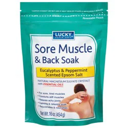 Lucky Super Soft Sore Muscle & Back Soak Eucalyptus & Peppermint Scented Epsom Salt 16 oz