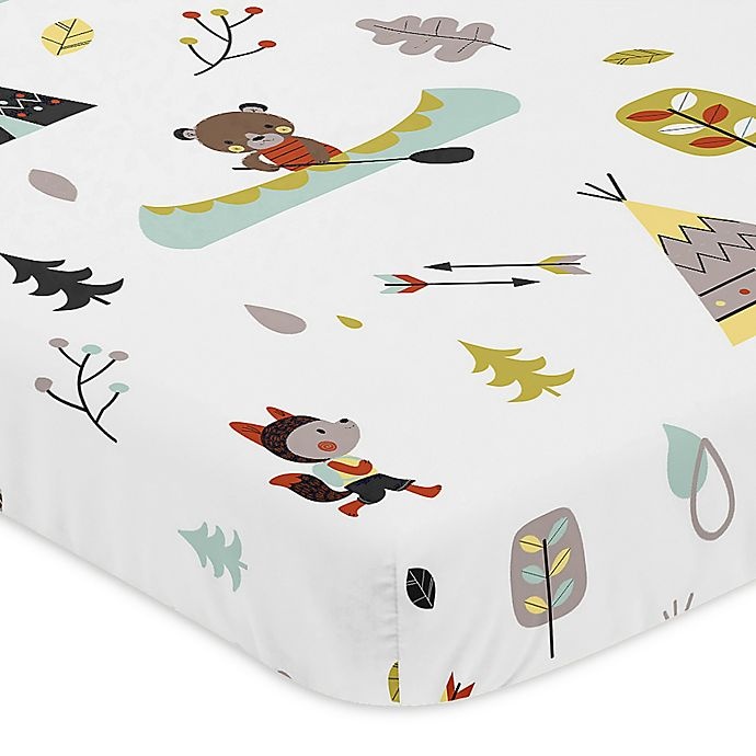 slide 1 of 4, Sweet Jojo Designs Outdoor Adventure Mini-Crib Sheet, 1 ct