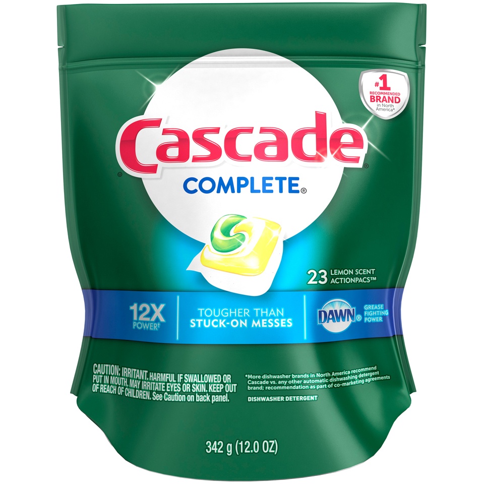 slide 1 of 1, Cascade Complete Lemon Dishwasher Detergent Pacs, 23 ct