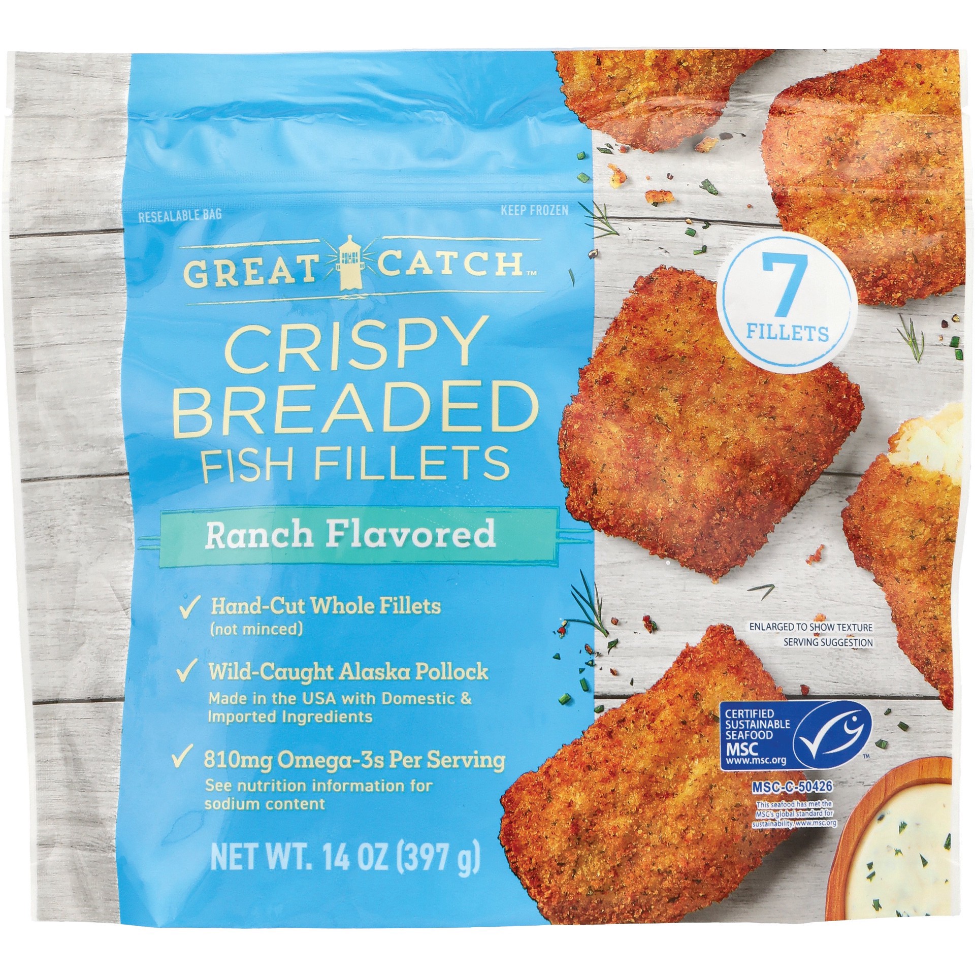 slide 1 of 1, Great Catch Crispy Breaded Pollock Fillets - Ranch Flavored, 14 oz