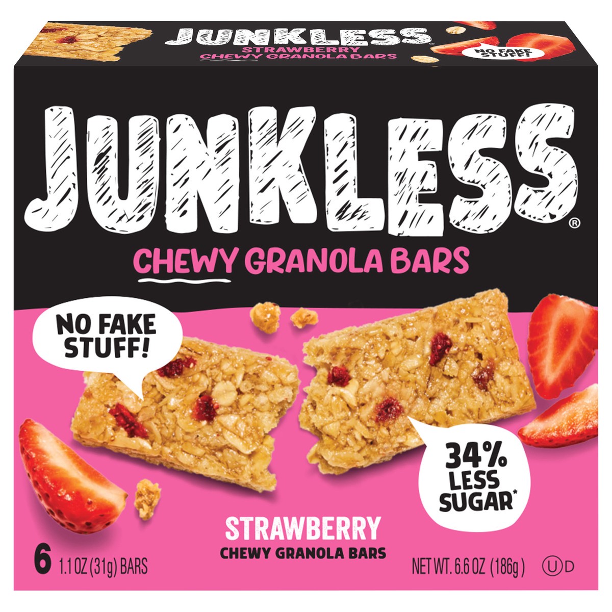 slide 1 of 12, Junkless Strawberry Chewy Granola Bars, 6 ct; 1.1 oz