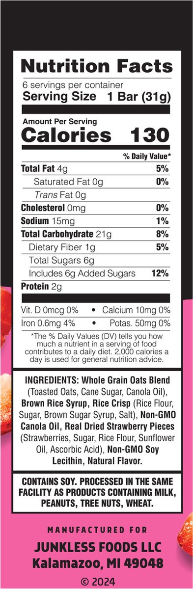 slide 3 of 12, Junkless Strawberry Chewy Granola Bars, 6 ct; 1.1 oz