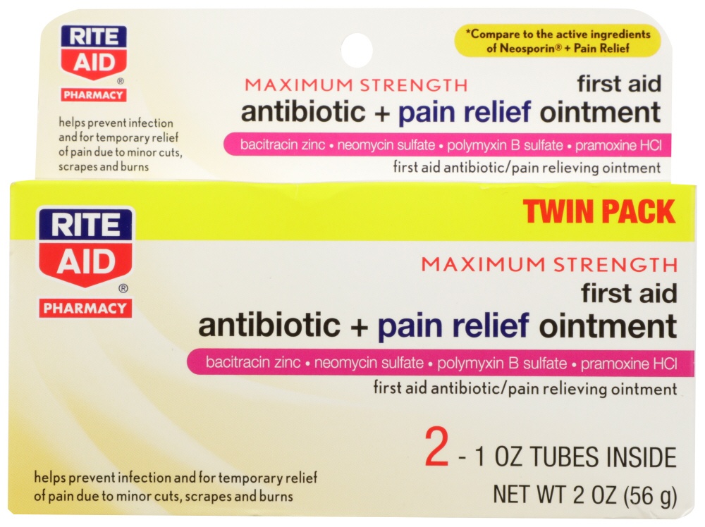slide 1 of 3, Rite Aid Pharmacy Antibacterial Ointment Plus Pain Relief, 2 ct