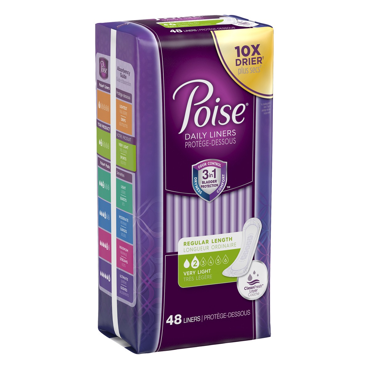 slide 2 of 8, Poise Very Light Absorbency Regular Panty Liners, 48 ct