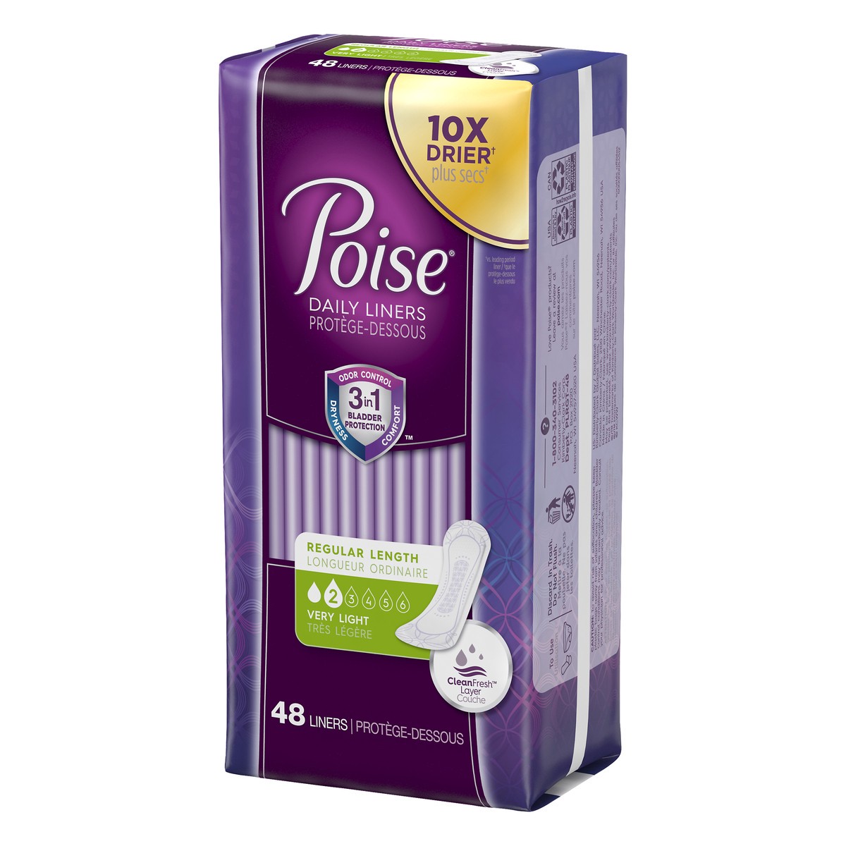 slide 3 of 8, Poise Very Light Absorbency Regular Panty Liners, 48 ct