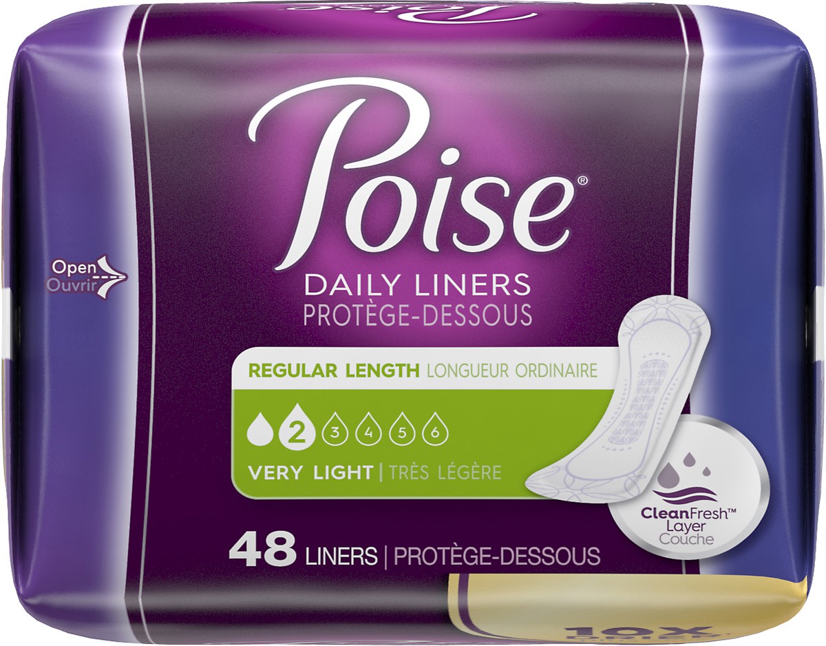 slide 4 of 8, Poise Very Light Absorbency Regular Panty Liners, 48 ct
