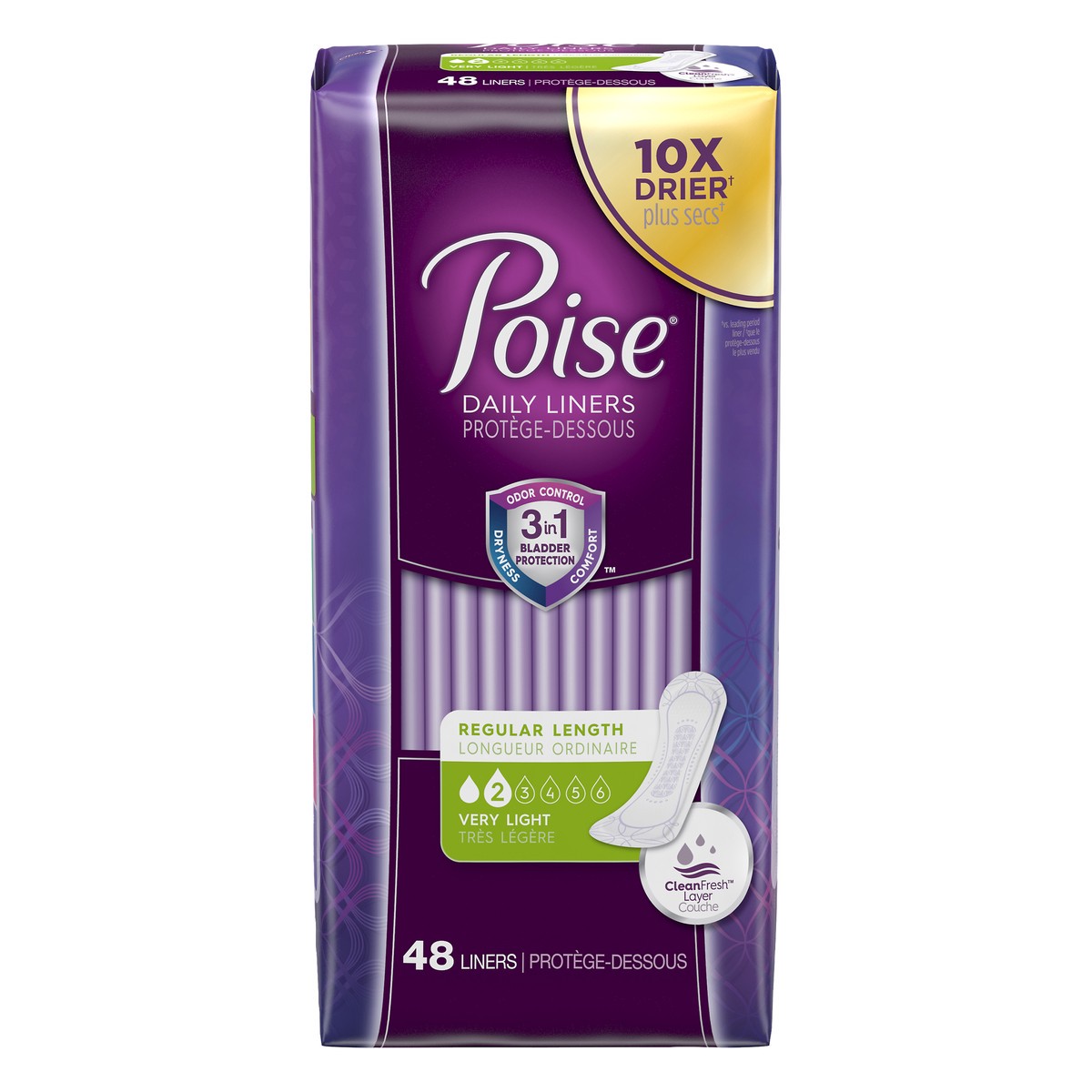 slide 1 of 8, Poise Very Light Absorbency Regular Panty Liners, 48 ct