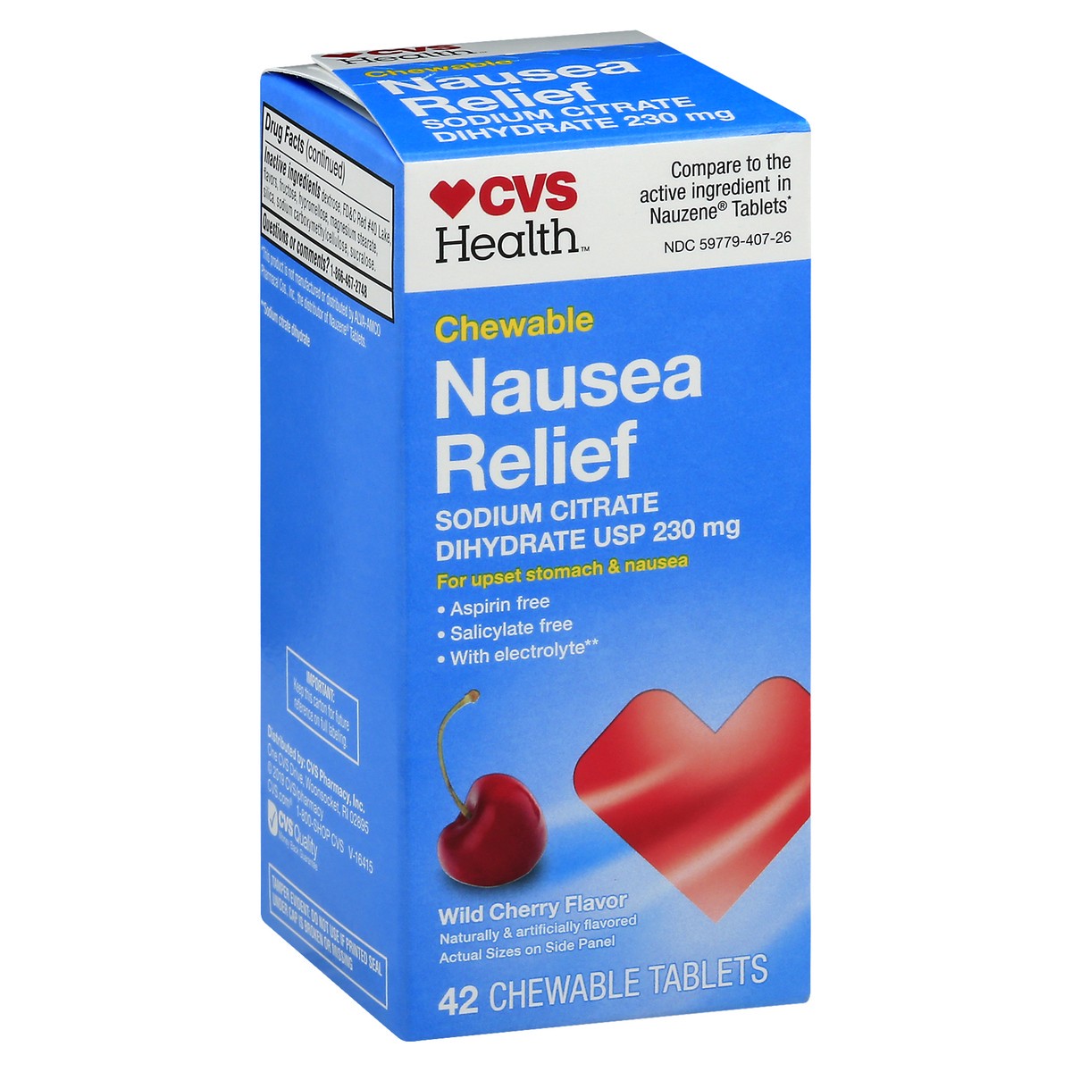 slide 6 of 9, CVS Health Nausea Relief 230 mg Wild Cherry Chewable Tablets, 1 ct