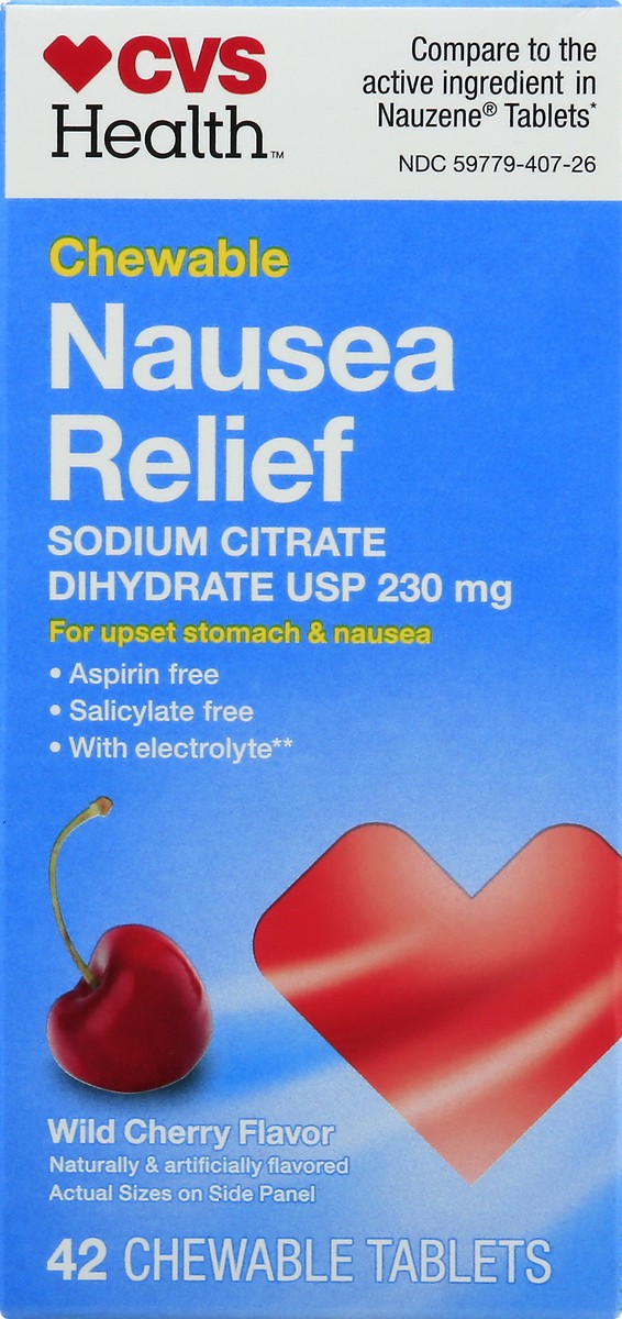 slide 8 of 9, CVS Health Nausea Relief 230 mg Wild Cherry Chewable Tablets, 1 ct