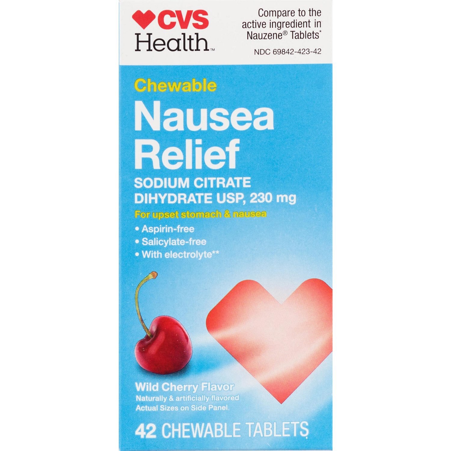 slide 1 of 9, CVS Health Nausea Relief 230 mg Wild Cherry Chewable Tablets, 1 ct