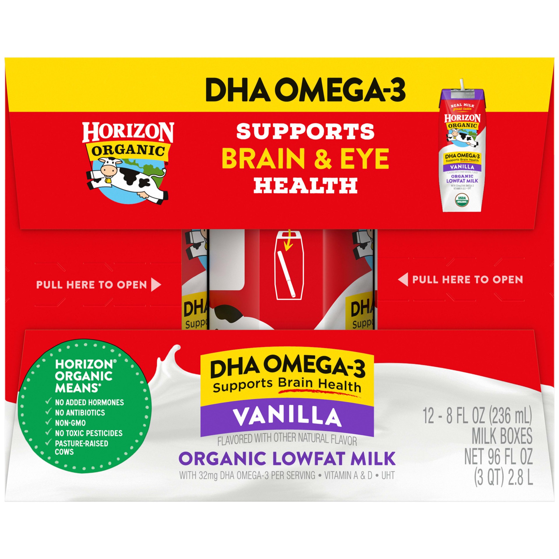 slide 2 of 9, Horizon Organic Shelf-Stable 1% Low Fat milk Boxes with DHA Omega-3, Vanilla, 8 oz., 12 Pack, 8 fl oz