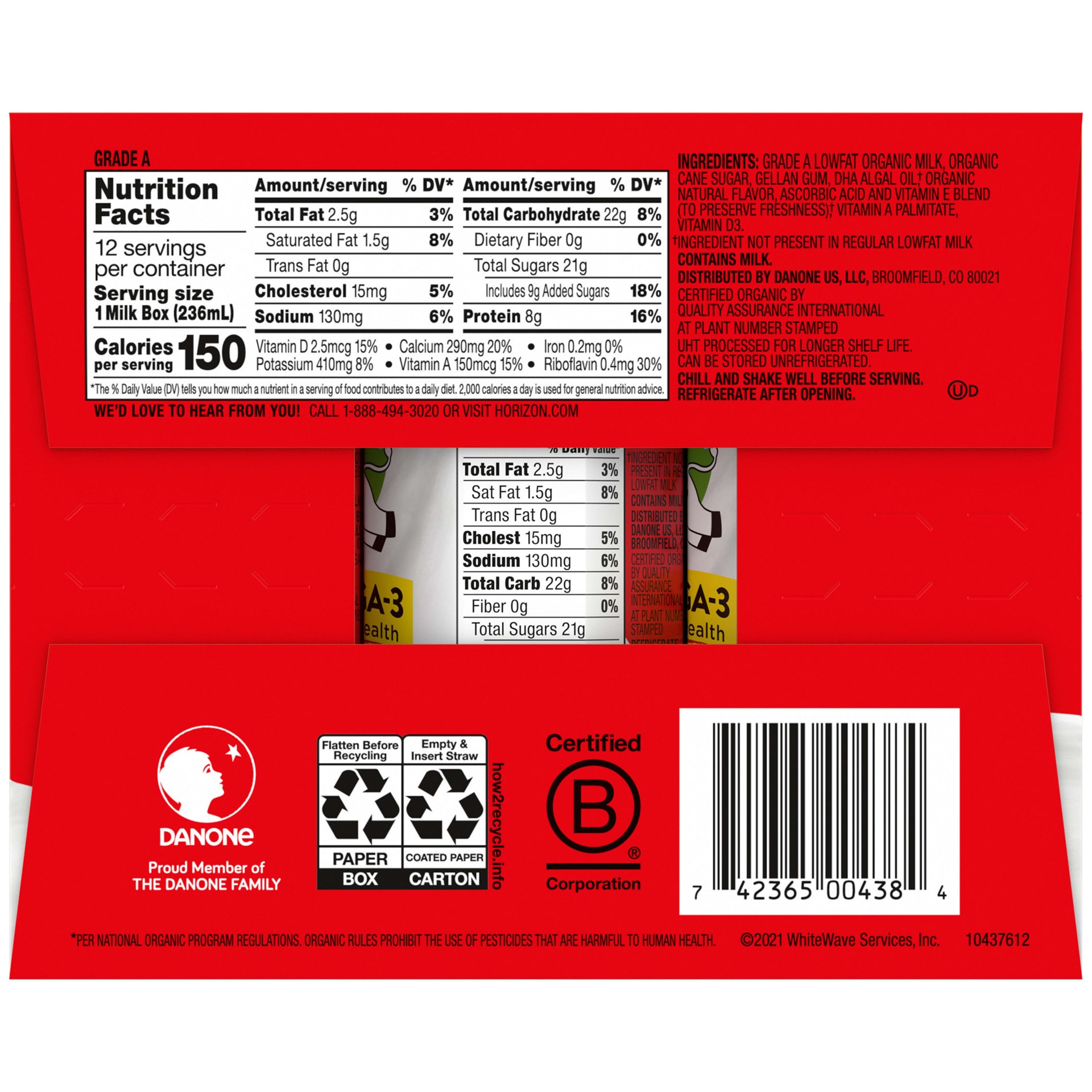 slide 4 of 9, Horizon Organic Shelf-Stable 1% Low Fat milk Boxes with DHA Omega-3, Vanilla, 8 oz., 12 Pack, 8 fl oz