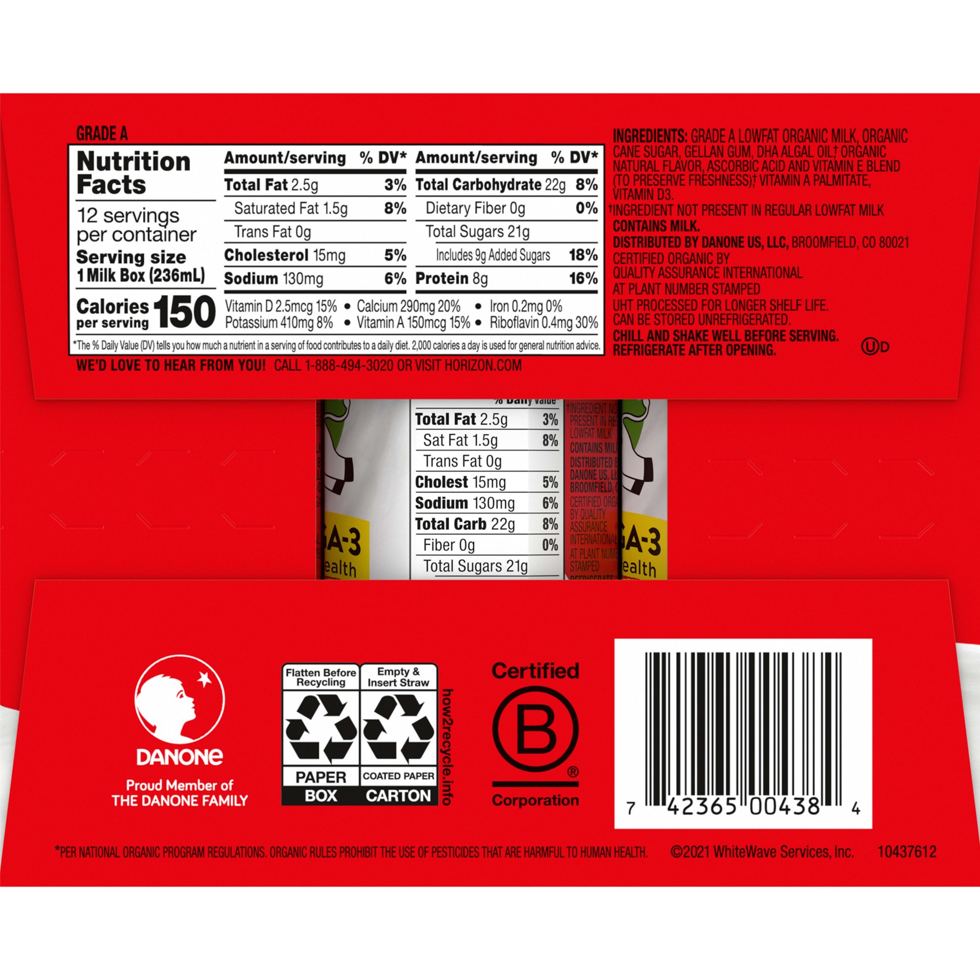 slide 5 of 9, Horizon Organic Shelf-Stable 1% Low Fat milk Boxes with DHA Omega-3, Vanilla, 8 oz., 12 Pack, 8 fl oz