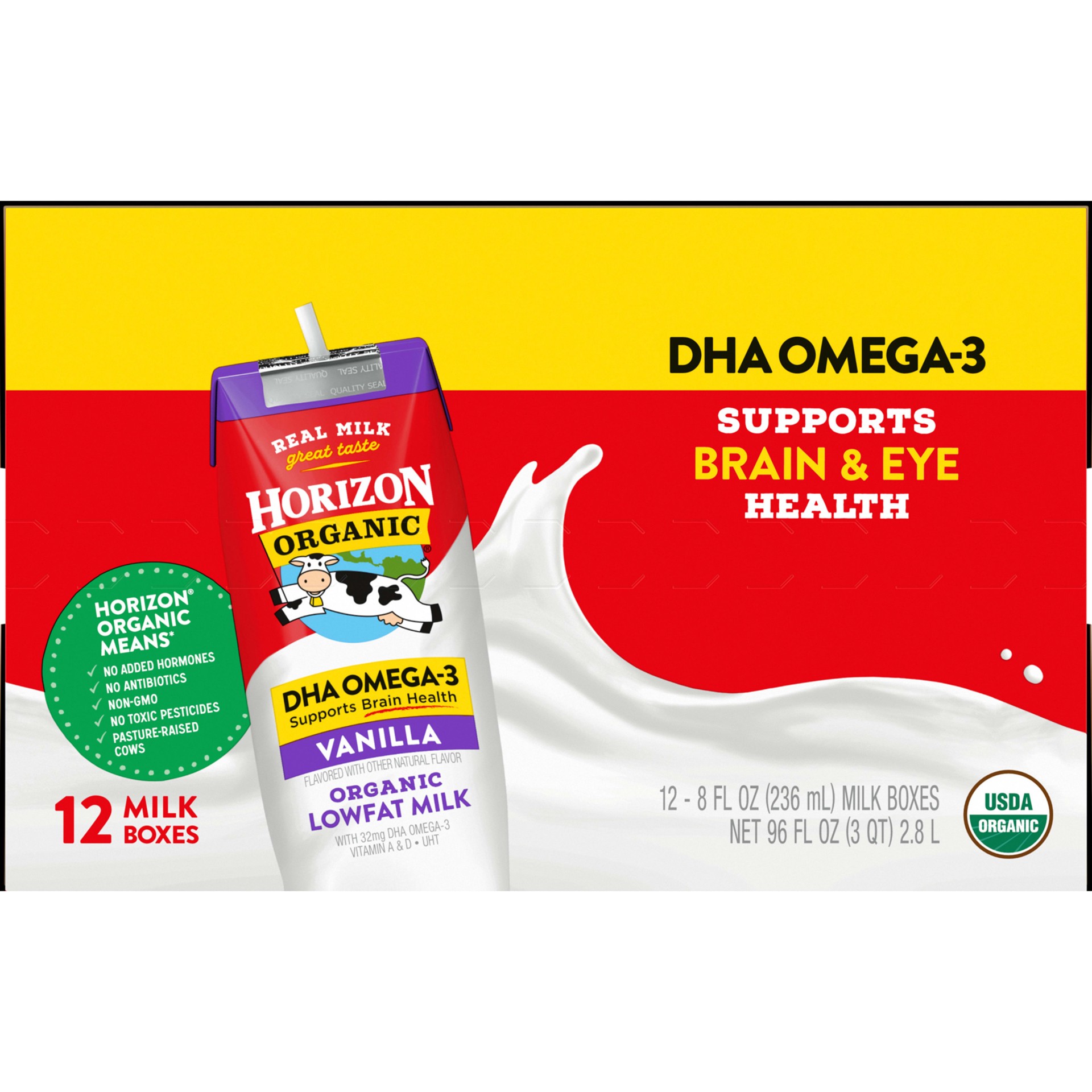 slide 8 of 9, Horizon Organic Shelf-Stable 1% Low Fat milk Boxes with DHA Omega-3, Vanilla, 8 oz., 12 Pack, 8 fl oz