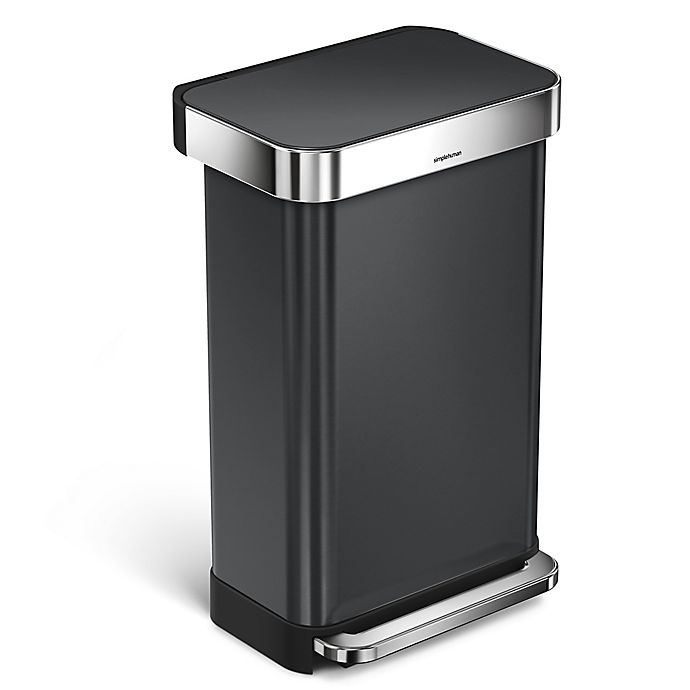 slide 1 of 1, simplehuman Rectangular Step Trash Can with Liner Pocket - Black, 45 liter