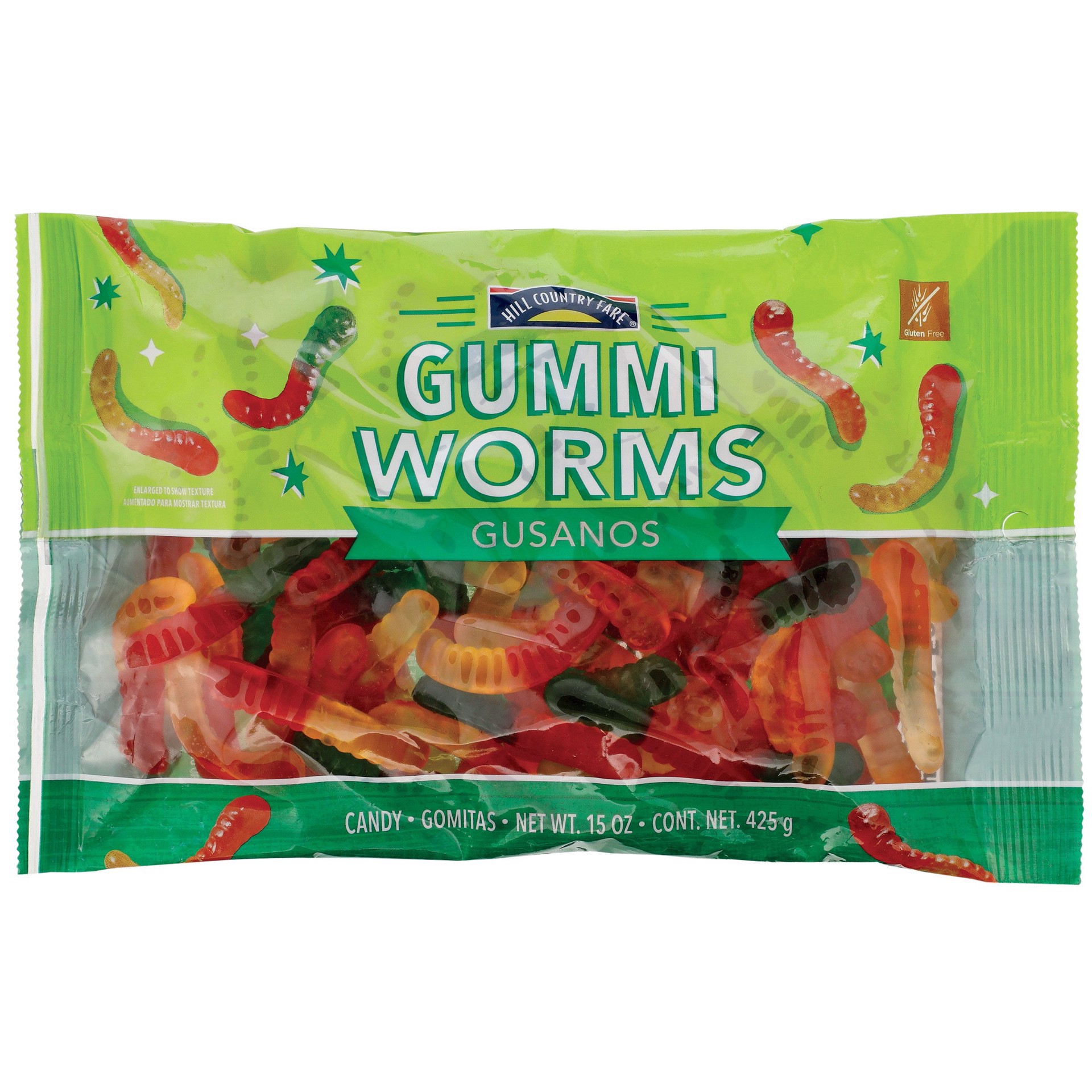 slide 1 of 1, Hill Country Fare Gummi Worms, 15 oz