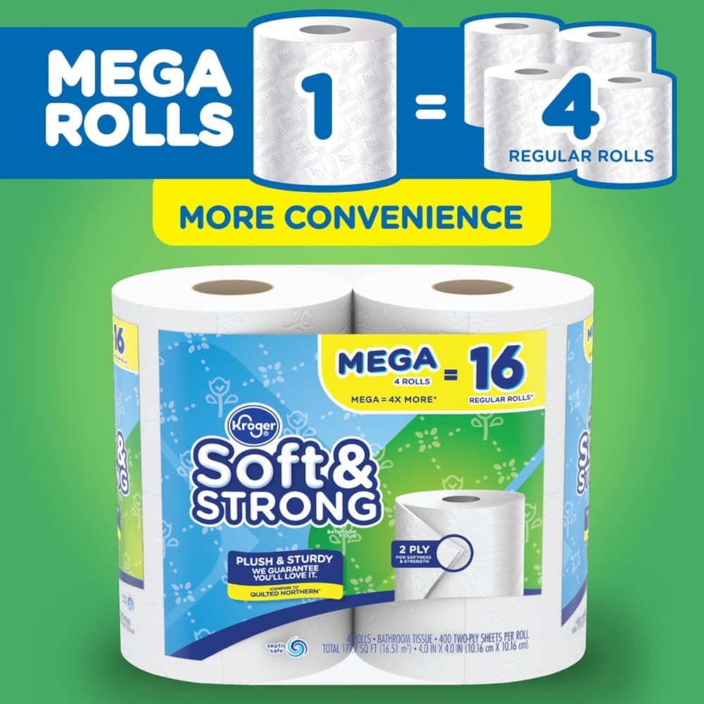 slide 3 of 5, Kroger Soft & Strong Mega Roll Bathroom Tissue, 4 ct