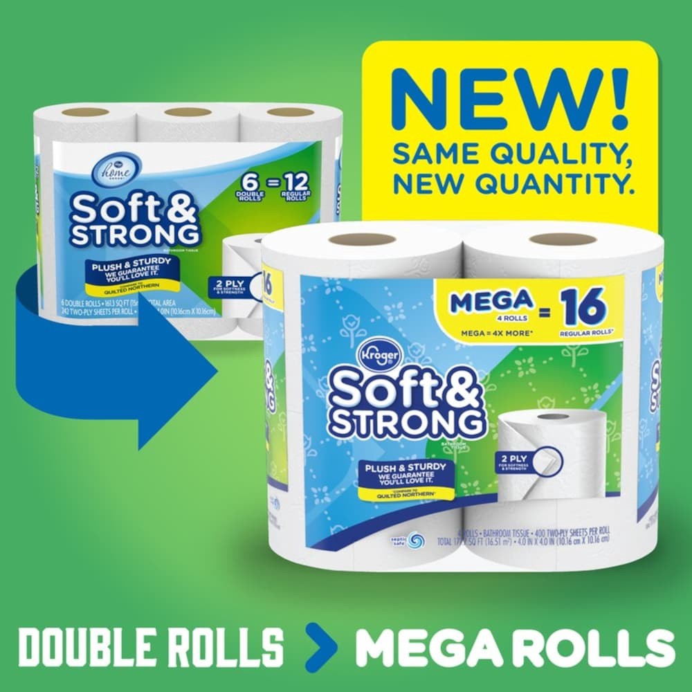 slide 5 of 5, Kroger Soft & Strong Mega Roll Bathroom Tissue, 4 ct