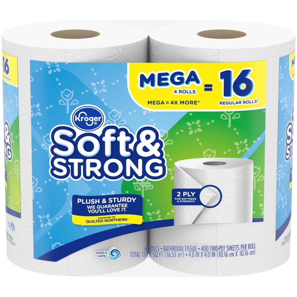 slide 1 of 1, Kroger Soft & Strong Mega Roll Bathroom Tissue, 4 ct