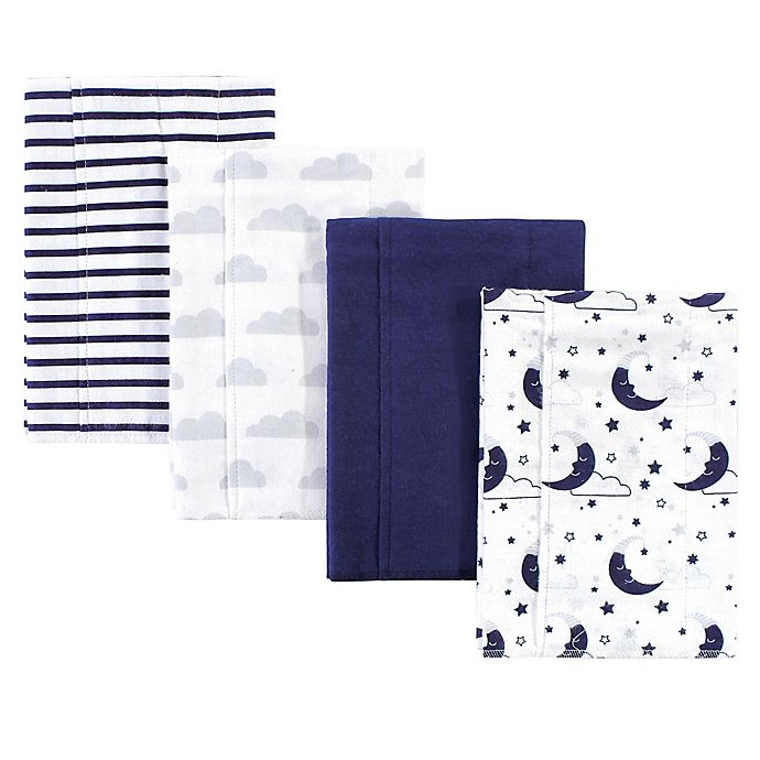 slide 1 of 1, Hudson Baby Moon Burp Cloth Set - Navy, 4 ct