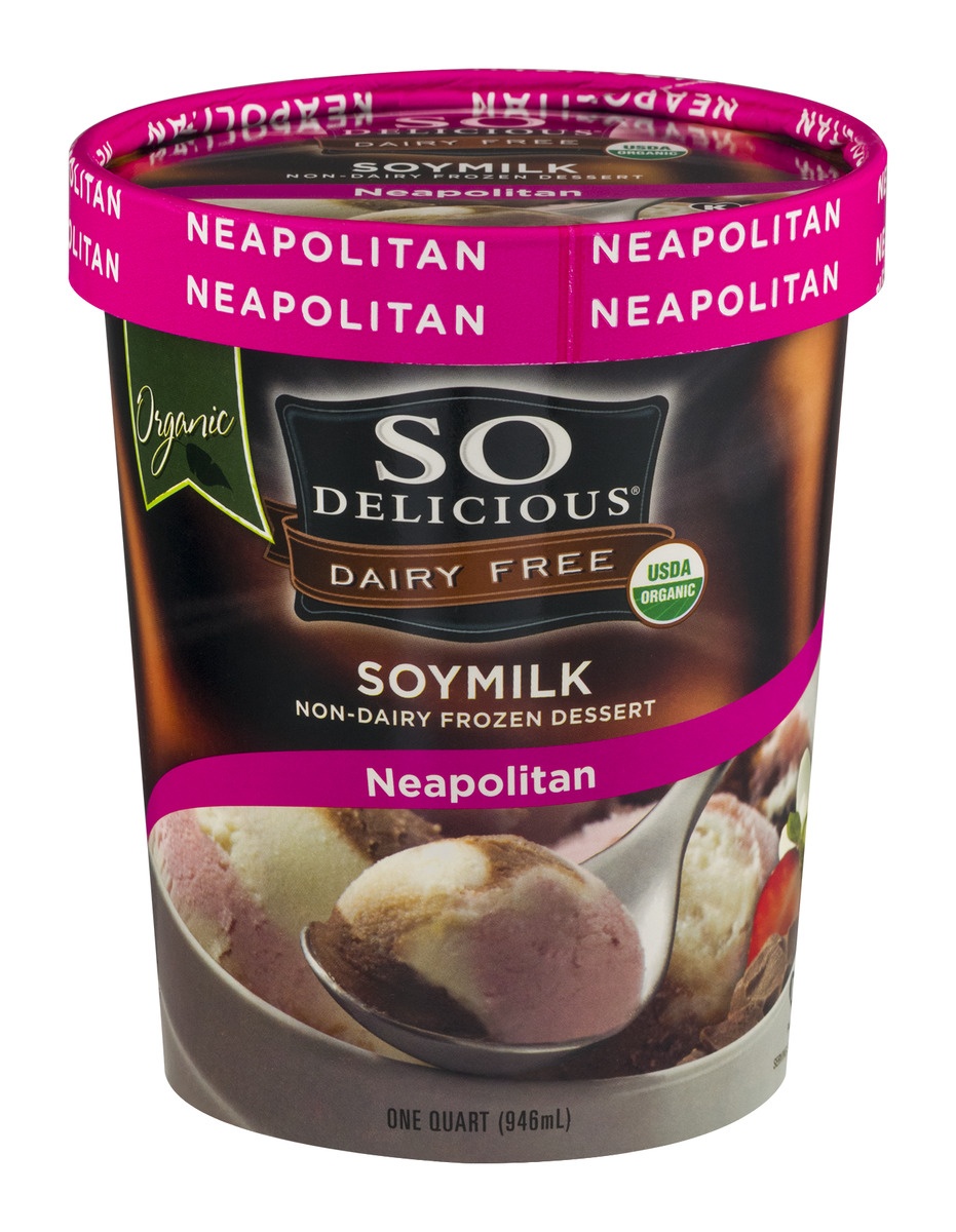 slide 1 of 1, So Delicious Dairy Free Soymilk Neapolitan Non-Dairy Frozen Dessert, 1 qt