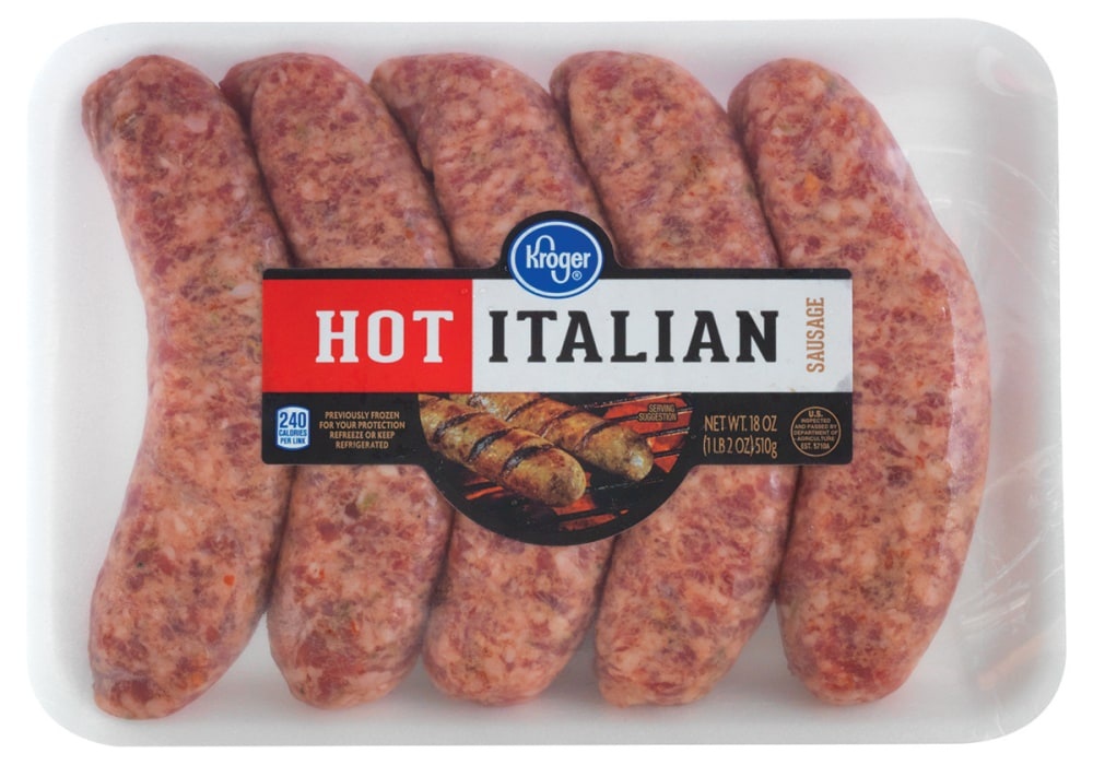 slide 1 of 1, Kroger Hot Italian Sausage, 18 oz