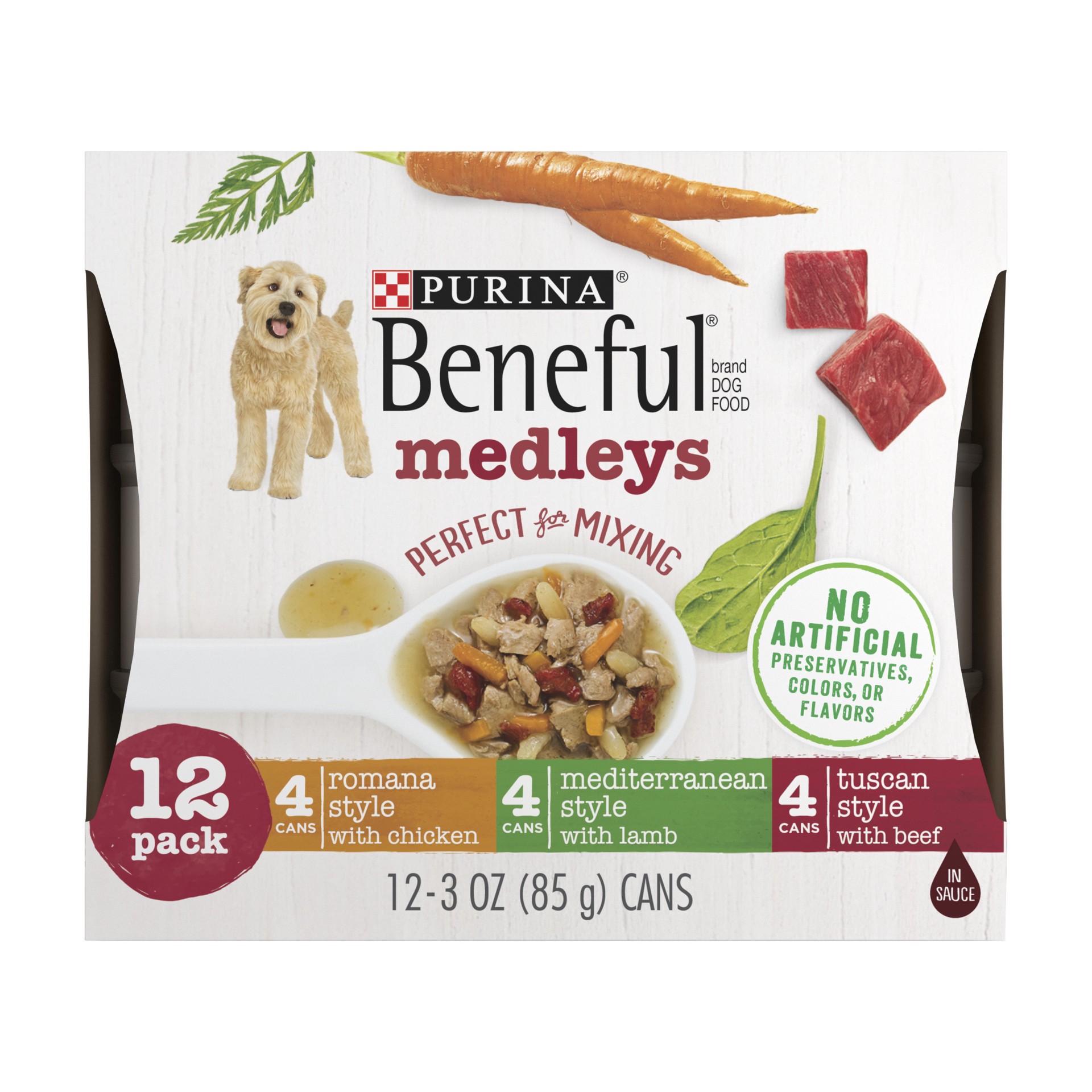 slide 1 of 8, Purina Beneful Wet Dog Food Variety Pack, Medleys Tuscan, Romana & Mediterranean Style, 12 ct; 3 oz