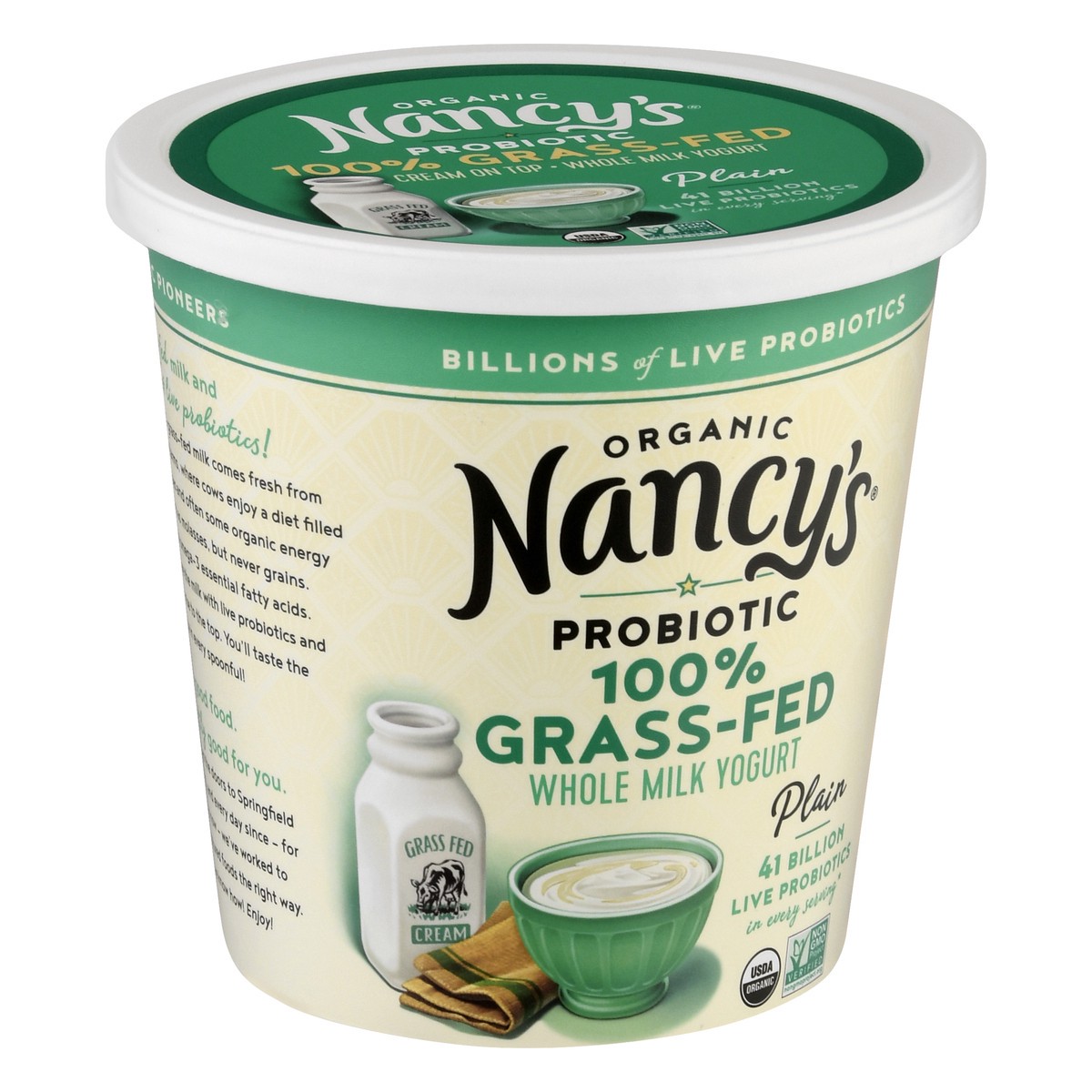 slide 2 of 13, Nancy's Probiotic Organic 100% Grass-Fed Whole Milk Plain Yogurt 24 oz, 24 oz