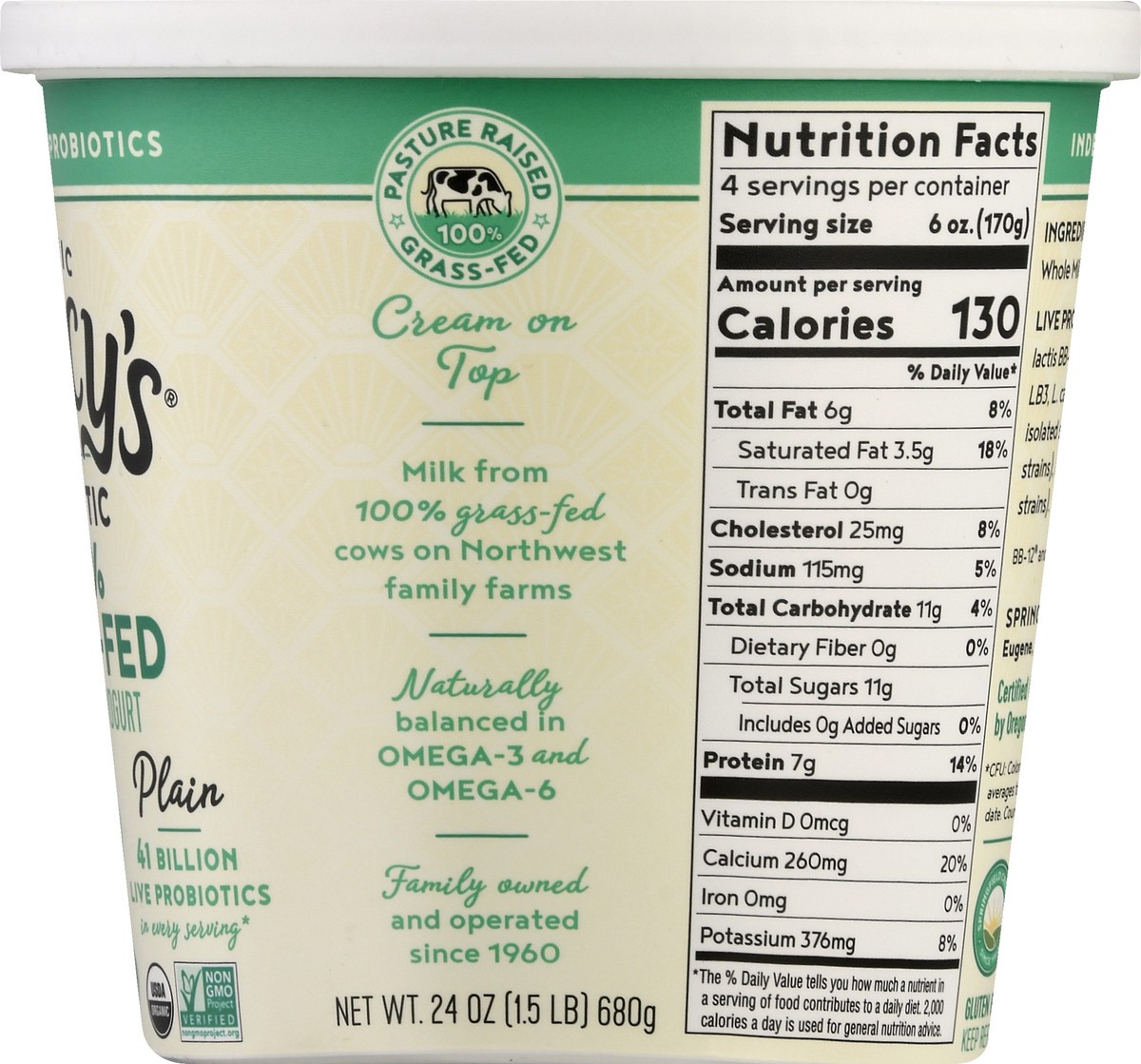 slide 10 of 13, Nancy's Probiotic Organic 100% Grass-Fed Whole Milk Plain Yogurt 24 oz, 24 oz