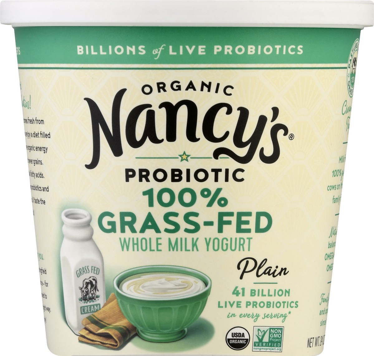 slide 13 of 13, Nancy's Probiotic Organic 100% Grass-Fed Whole Milk Plain Yogurt 24 oz, 24 oz