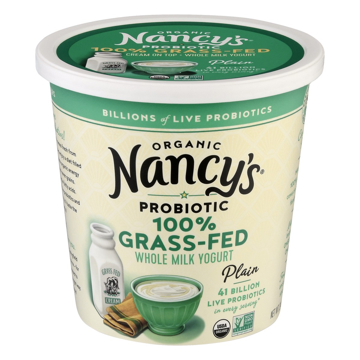 slide 8 of 13, Nancy's Probiotic Organic 100% Grass-Fed Whole Milk Plain Yogurt 24 oz, 24 oz