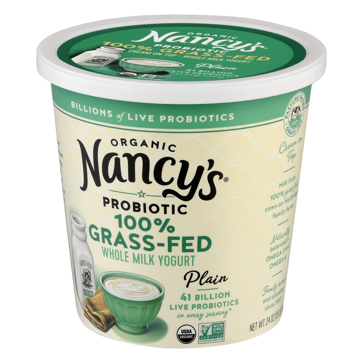 slide 9 of 13, Nancy's Probiotic Organic 100% Grass-Fed Whole Milk Plain Yogurt 24 oz, 24 oz