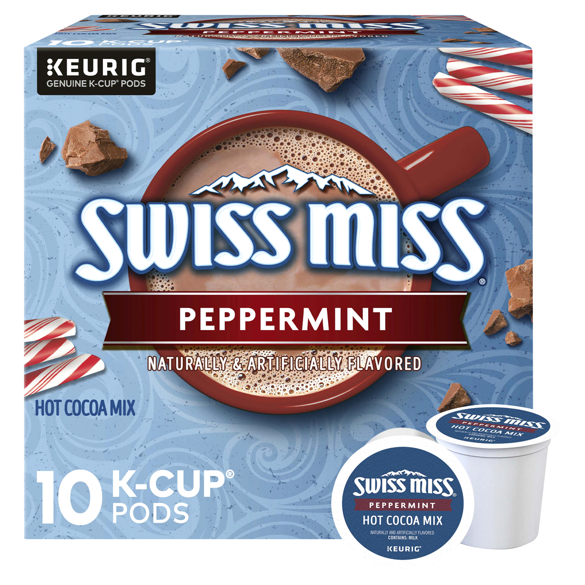 slide 1 of 1, Swiss Miss Peppermint Hot Cocoa Mix K-Cup Pods, 12 ct