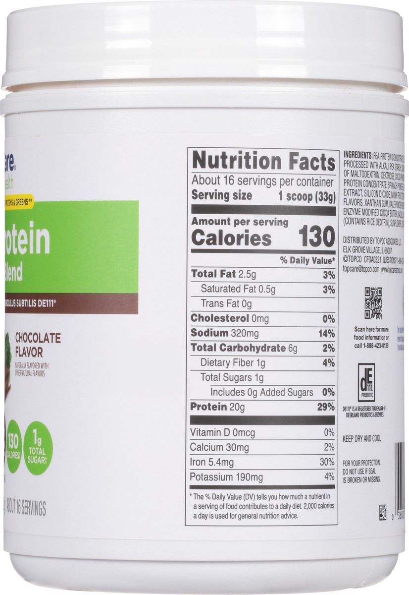 slide 4 of 15, TopCare Health Plant Protein Chocolate Flavor Powder Blend 18.4 oz, 18.4 oz