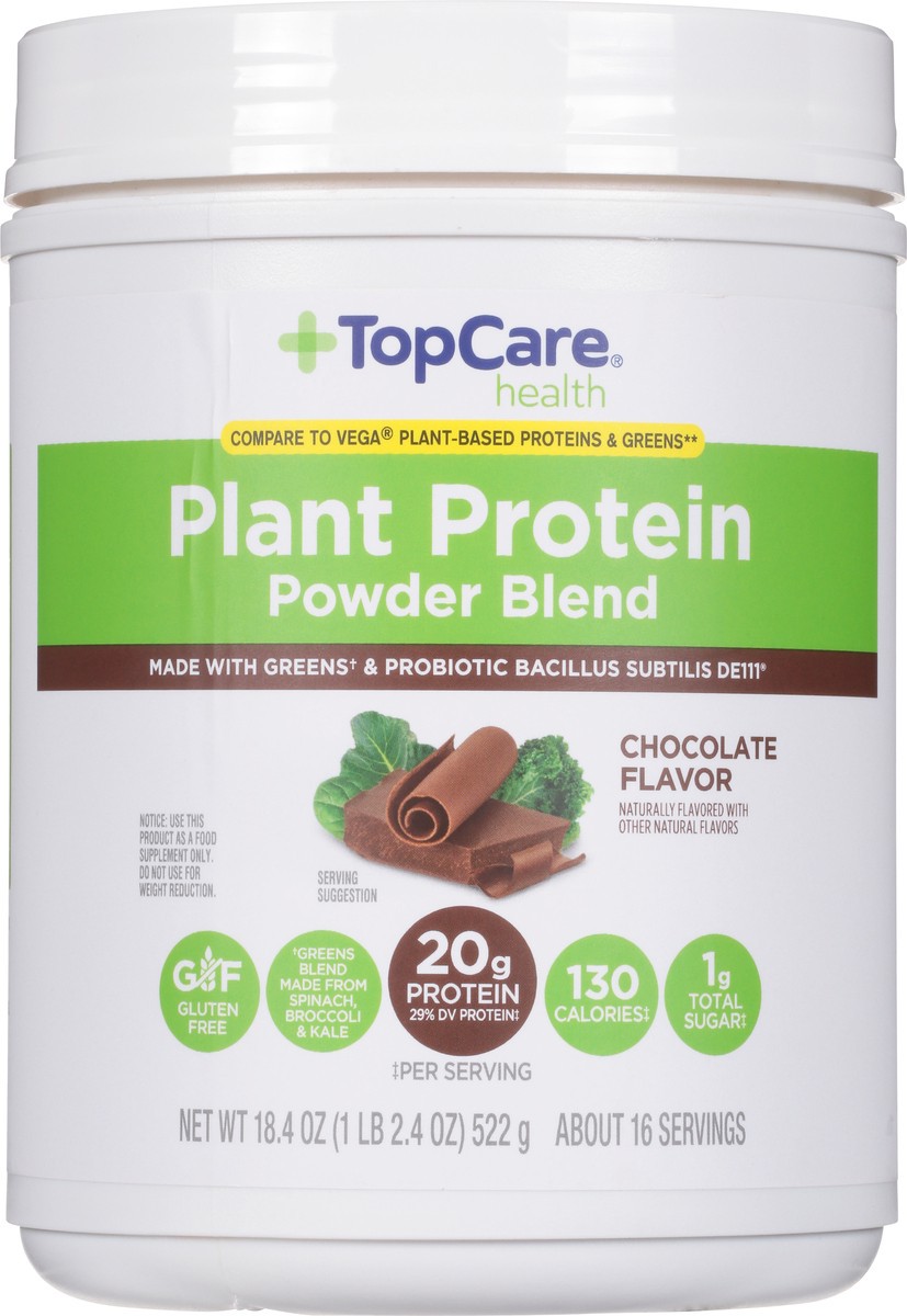 slide 13 of 15, TopCare Health Plant Protein Chocolate Flavor Powder Blend 18.4 oz, 18.4 oz