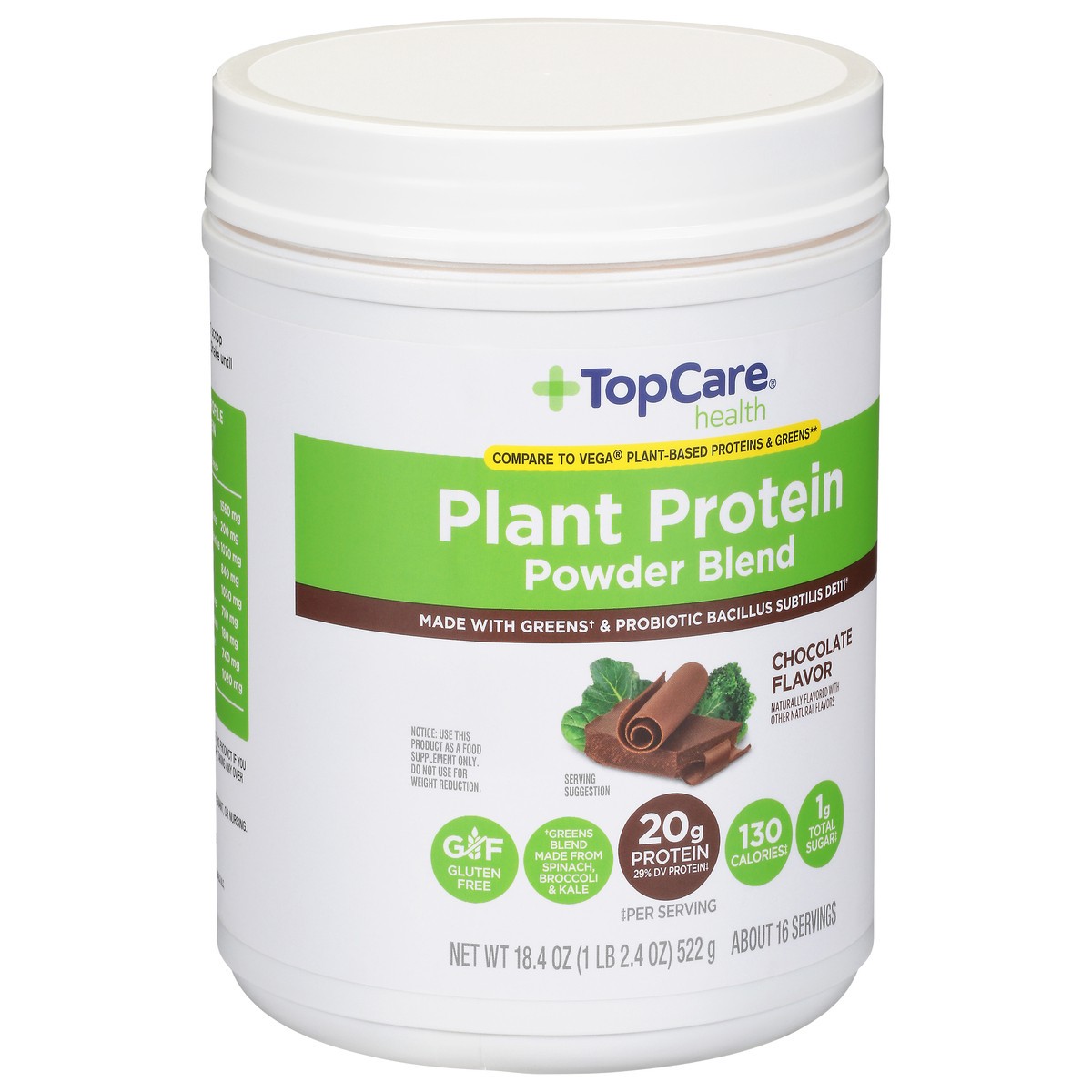 slide 5 of 15, TopCare Health Plant Protein Chocolate Flavor Powder Blend 18.4 oz, 18.4 oz