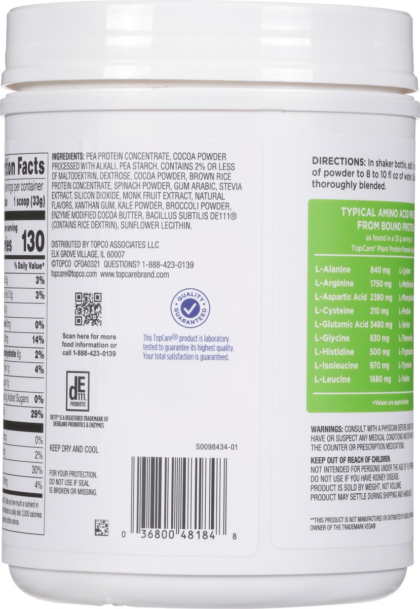 slide 6 of 15, TopCare Health Plant Protein Chocolate Flavor Powder Blend 18.4 oz, 18.4 oz