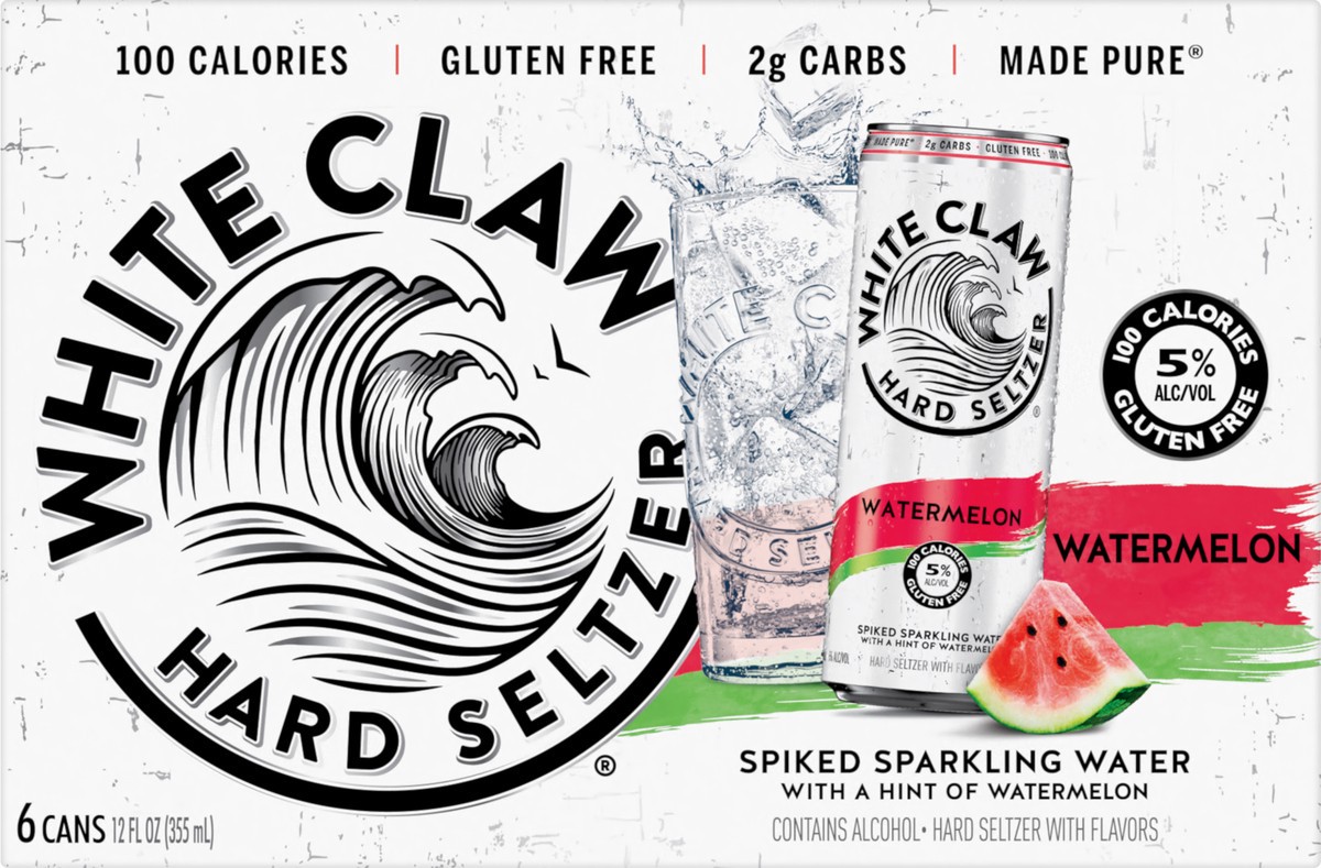 slide 2 of 7, White Claw 6 Pack Spiked Watermelon Hard Seltzer 6 ea, 12 fl oz