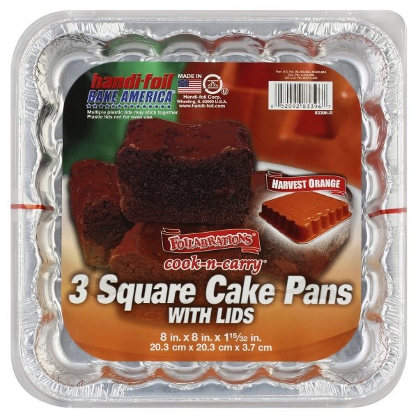 slide 1 of 1, Handi-foil Foilabrations Cook-N-Carry Cake Pan With Lid - 3 Pack, 8 in