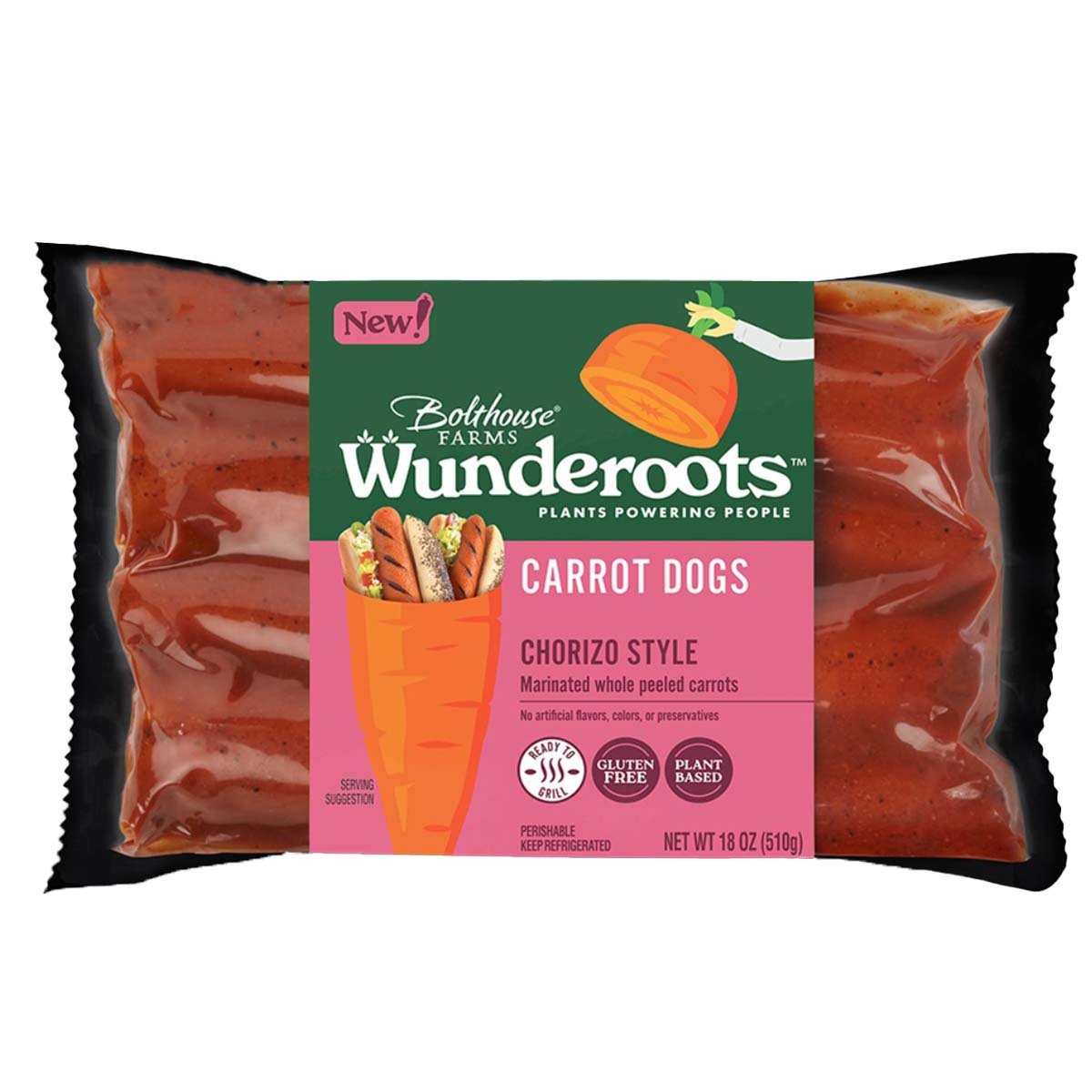 slide 1 of 1, Bolthouse Farms Wunderoots Carrot Dogs Chorizo Style, 18 oz