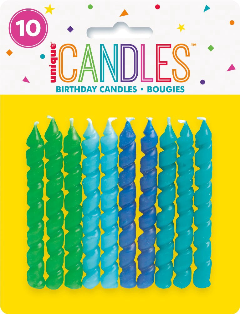 slide 1 of 1, Unique® Candles™ Spiral Birthday Candles - Blue / Green, 10 ct